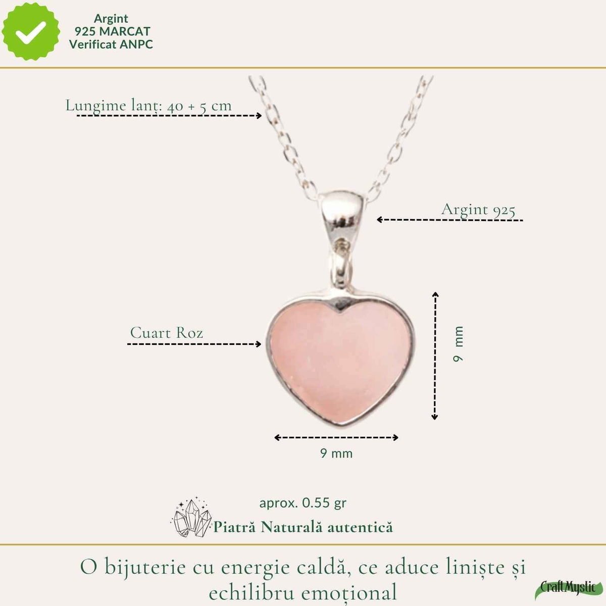Colier cu Cuarț Roz, Argint 925 – CraftMystic