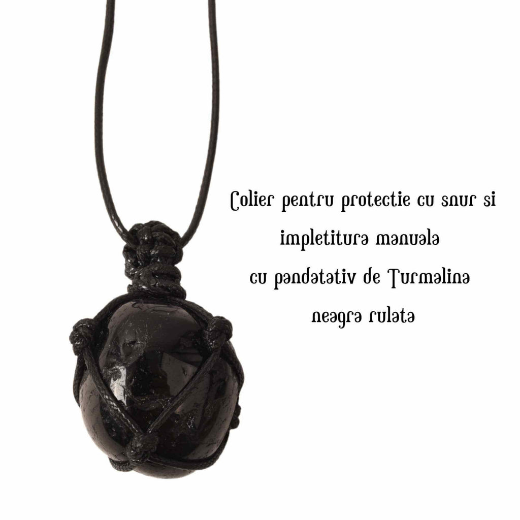 Colier cu sfoara cu Pandantiv impletit din Turmalina Neagra Rulata Naturala Bijuterie pentru protectie