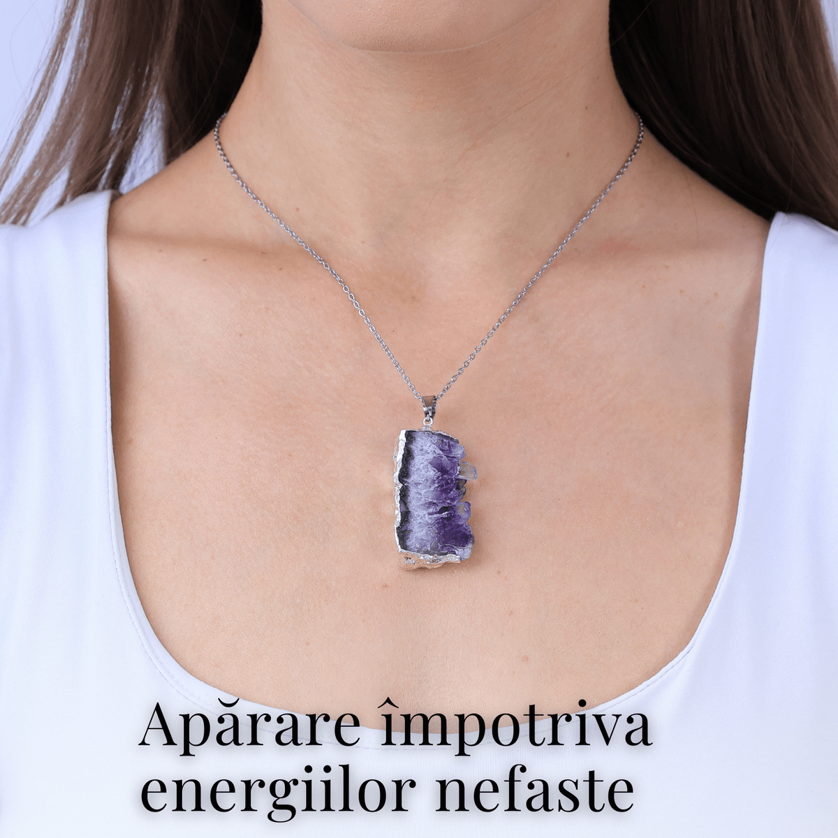Colier argintiu cu ametist druzy - Claritate si Vindecare
