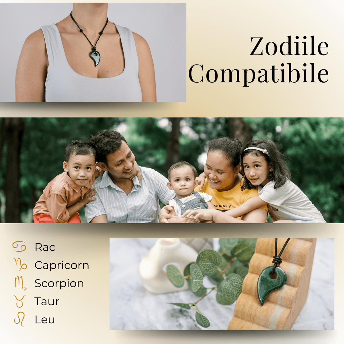 Colier cu Lant din Piele Ajustabil si Pandantiv 45mm in Forma de Virgula din Malachit Natural