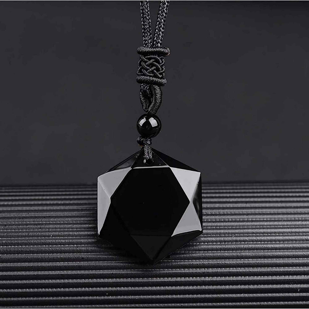 Colier hexagrama realizat din obsidian negru natural - Cristal care protejeaza de afectarea cu energii negative
