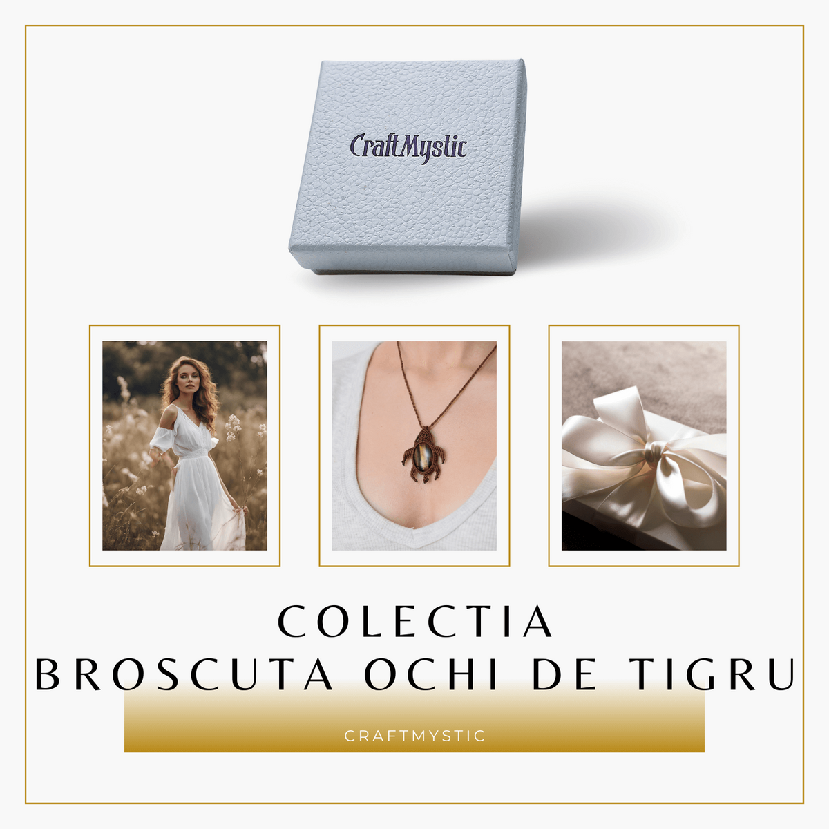 Colier Ajustabil Handmade cu Cristal de Ochi de Tigru in Broscuta Impletita – Lungime Maxima 45 cm