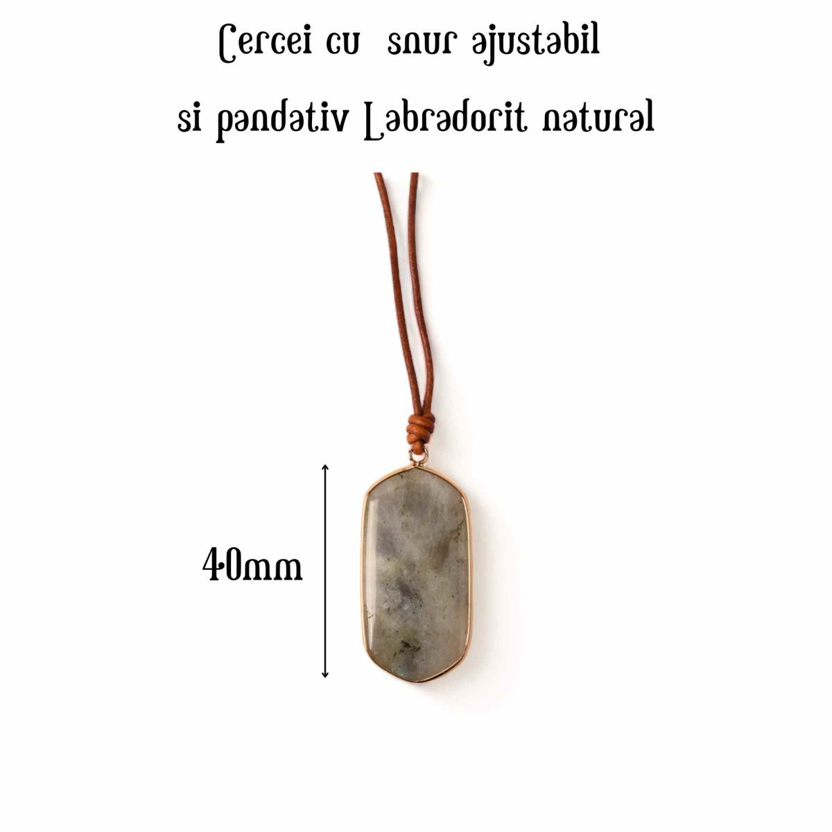 Colier Boho cu Snur de Piele Lucrat Manual si Pandantiv cu Labradorit Natural