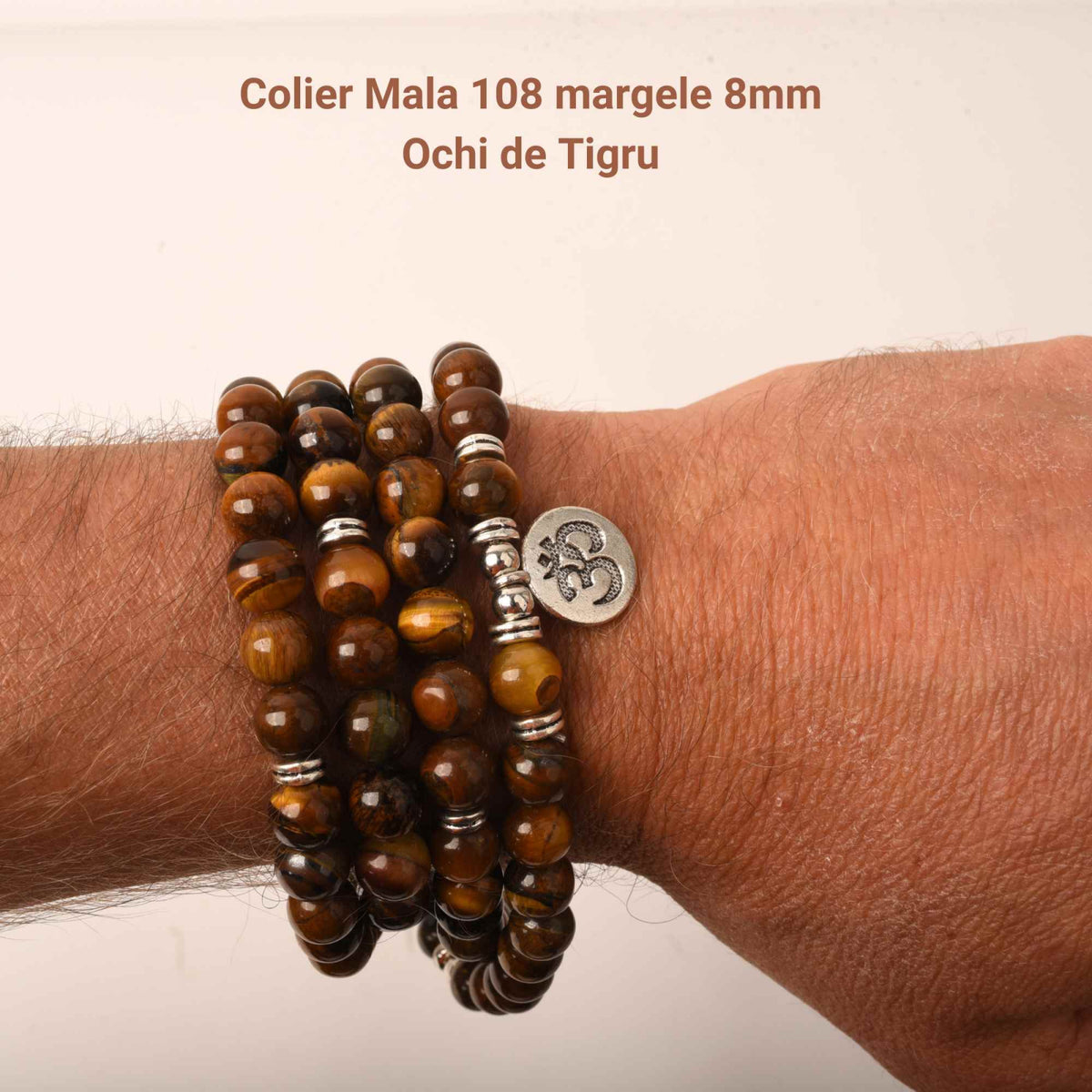 Bratara si Colier Mala Ajustabil si Elastic cu 108 Margele de 8mm din Piatra Ochi de Tigru pentru Yoga