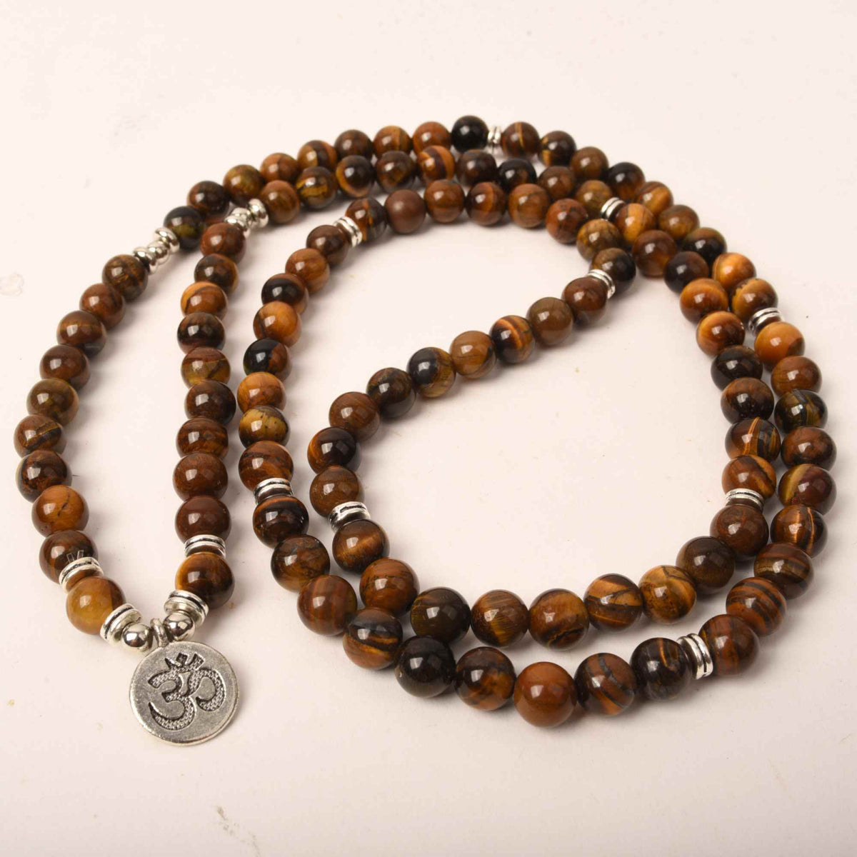 Bratara si Colier Mala Ajustabil si Elastic cu 108 Margele de 8mm din Piatra Ochi de Tigru pentru Yoga