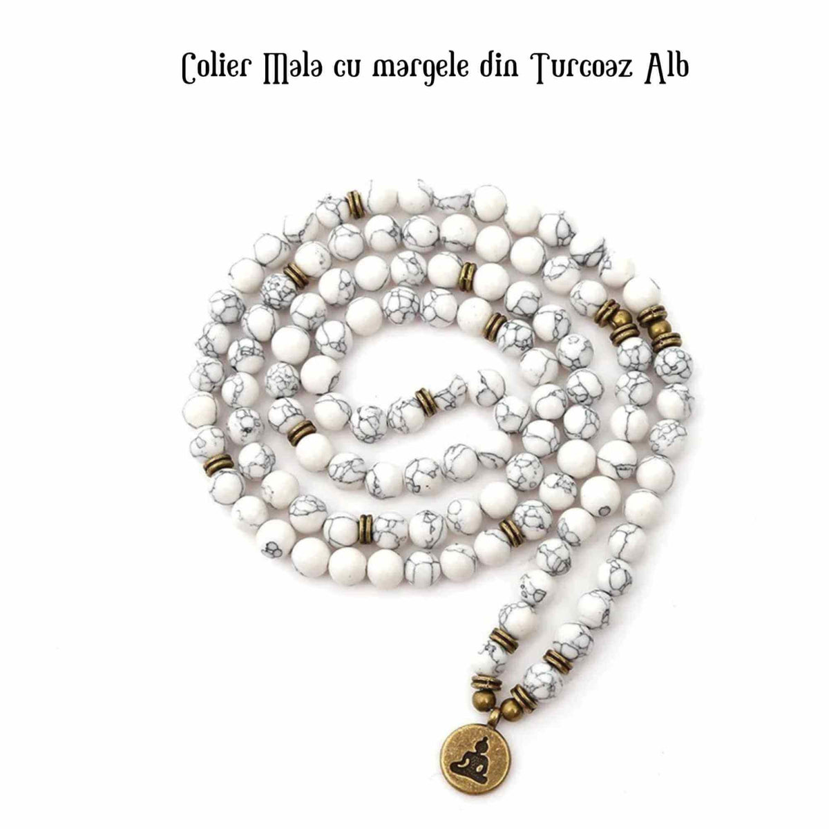 Colier-Bratara Mala din Turcoaz Alb cu 108 Margele