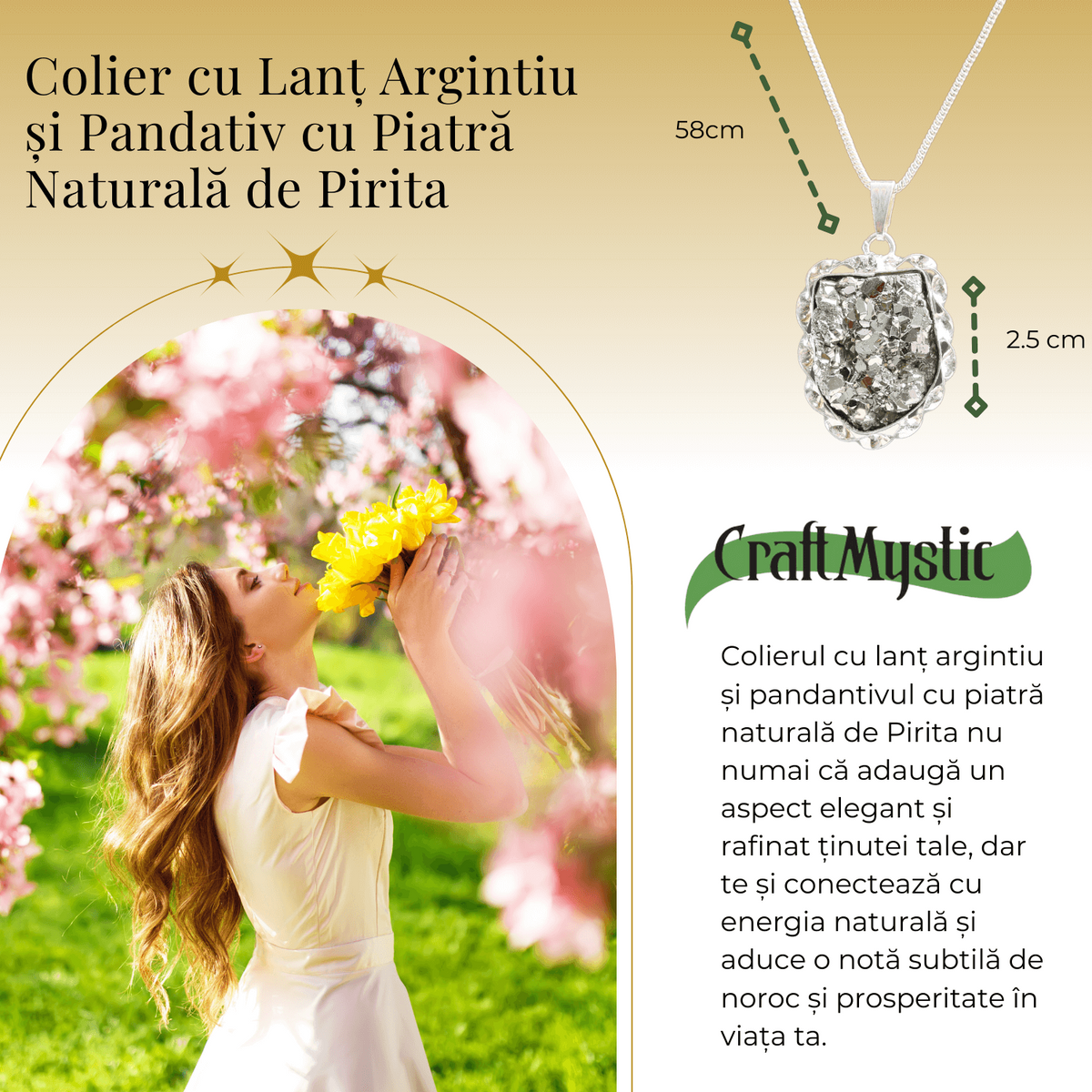 Colier Elegant cu Piatra Naturala de Pirita
