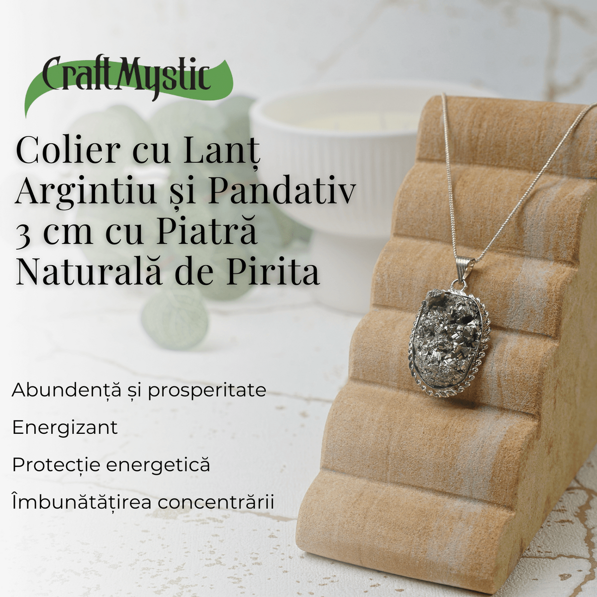 Colier Rafinat cu Piatra Naturala de Pirita 3-4 cm