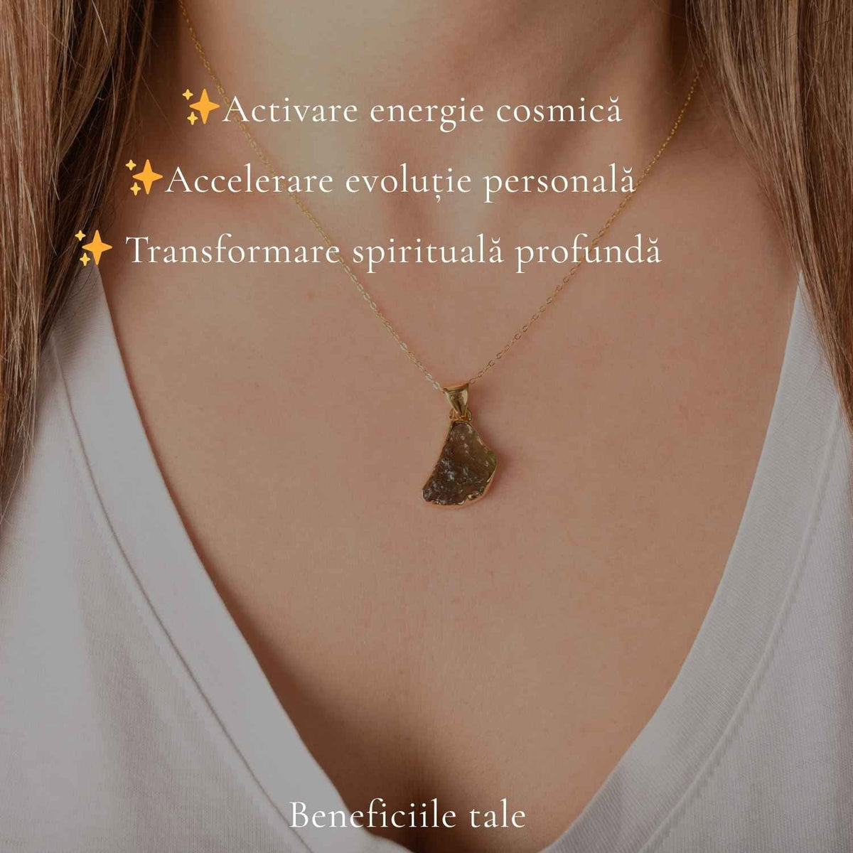 Colier cu Moldavit, Argint 925 placat aur 18k – CraftMystic