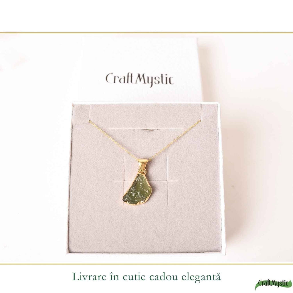 Colier cu Moldavit, Argint 925 placat aur 18k – CraftMystic