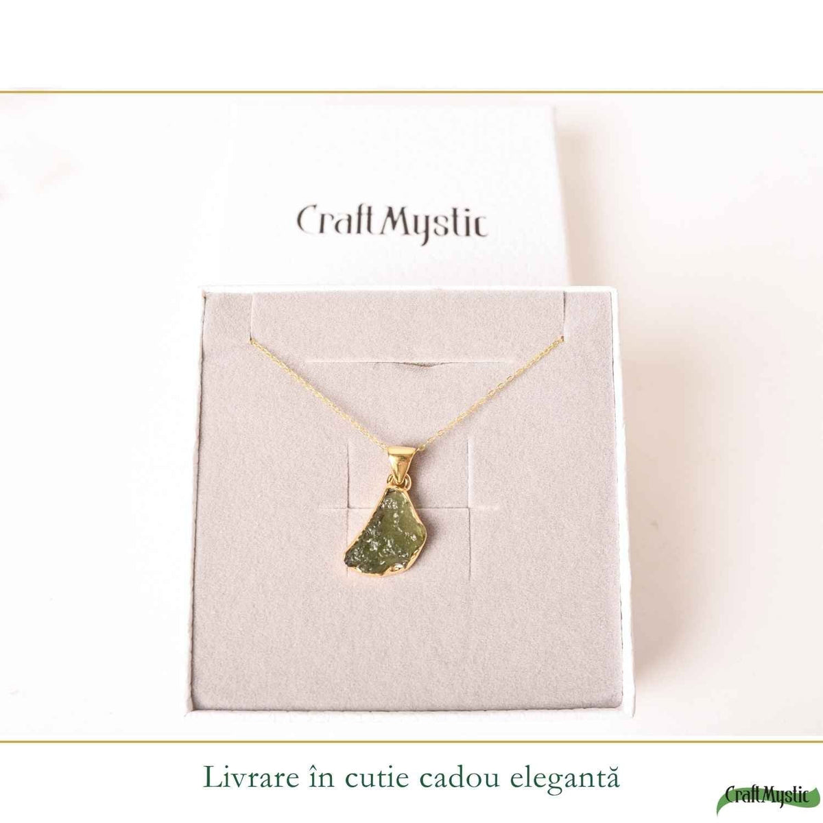 Colier cu Moldavit, Argint 925 placat aur 18k – CraftMystic