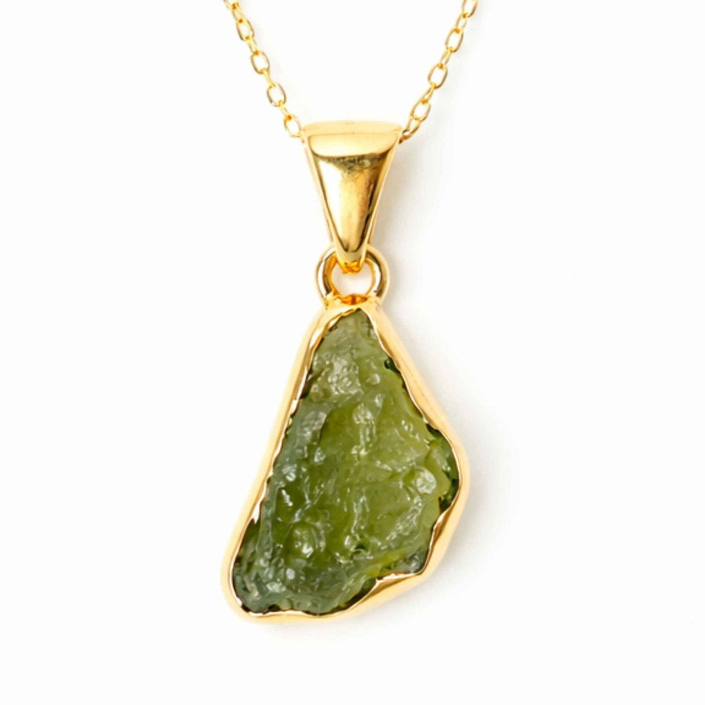 Colier cu Moldavit, Argint 925 placat aur 18k – CraftMystic
