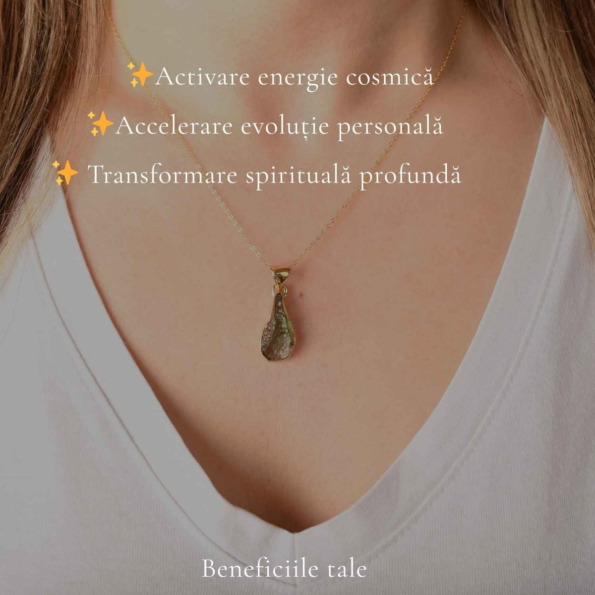 Colier cu Moldavit, Argint 925 placat aur 18k – CraftMystic