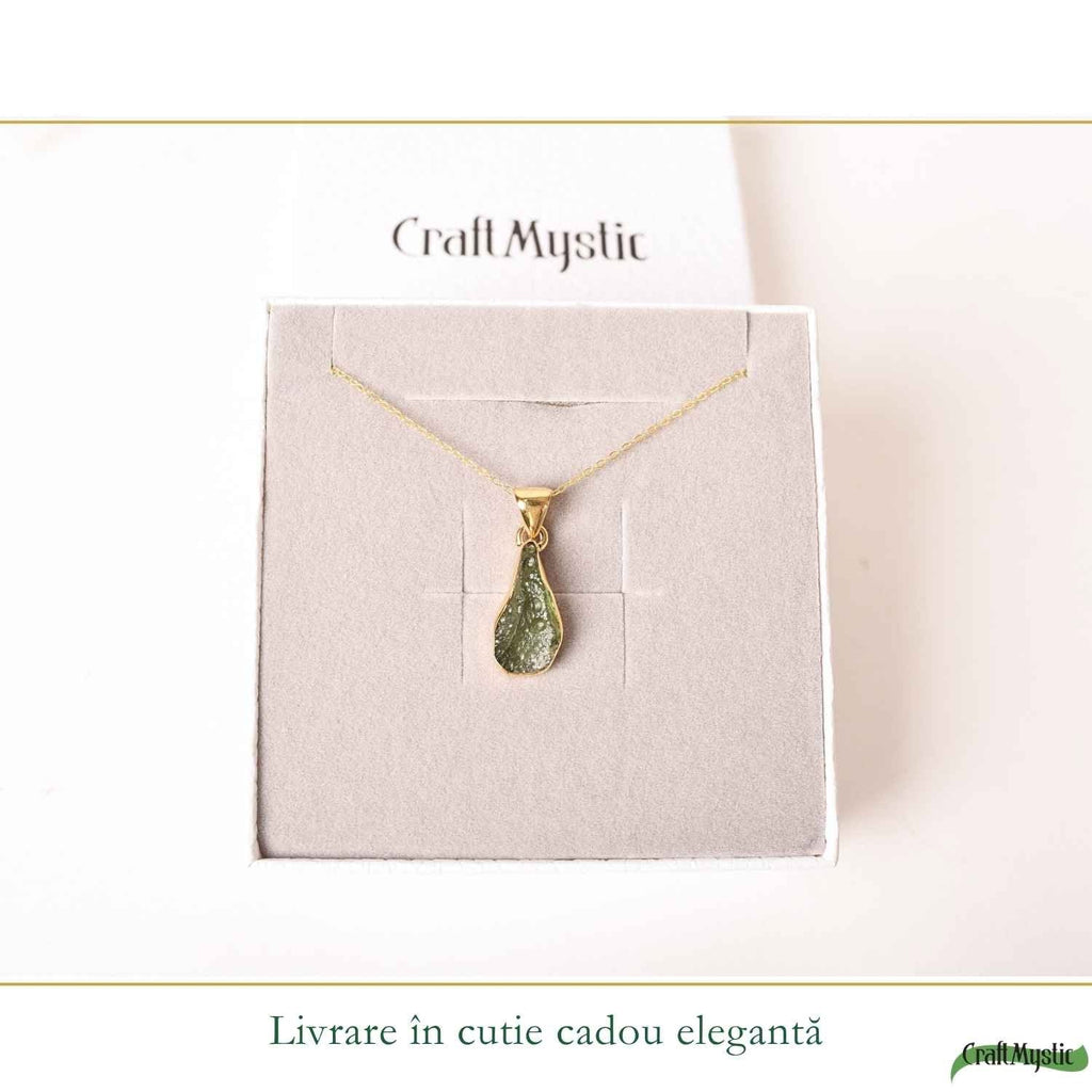 Colier cu Moldavit, Argint 925 placat aur 18k – CraftMystic