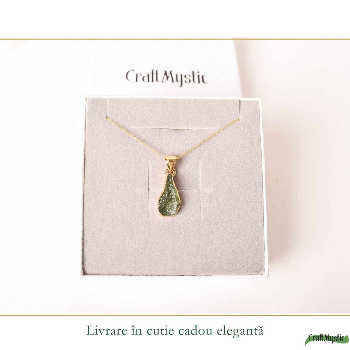 Colier cu Moldavit, Argint 925 placat aur 18k – CraftMystic