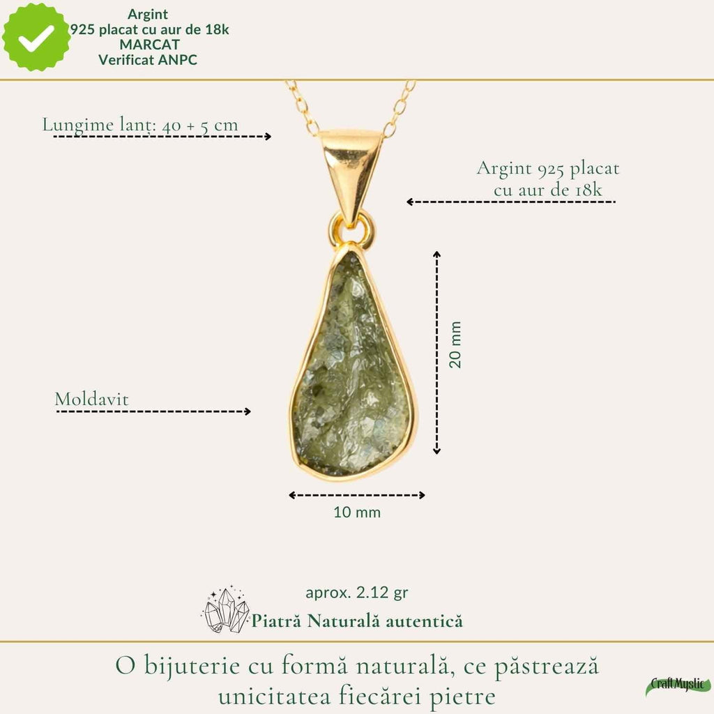 Colier cu Moldavit, Argint 925 placat aur 18k – CraftMystic
