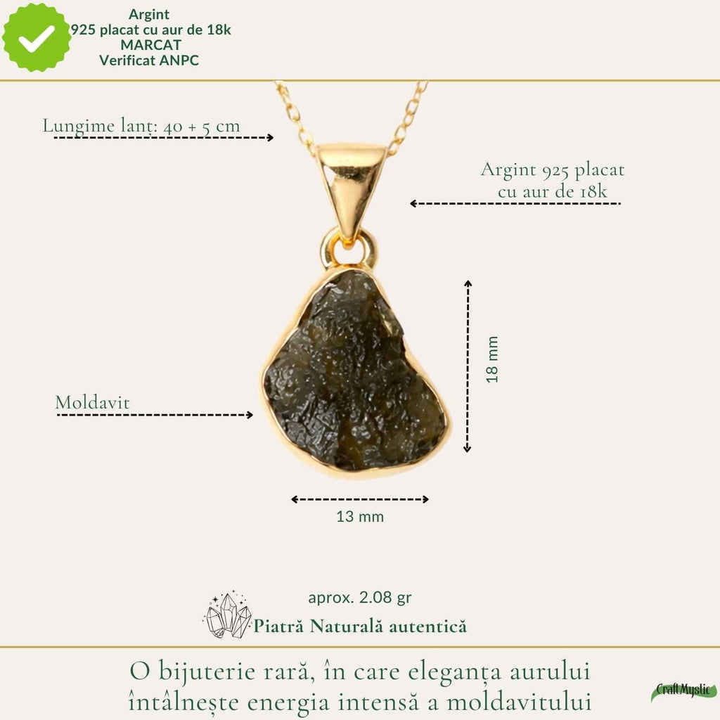 Colier cu Moldavit, Argint 925 placat aur 18k – CraftMystic