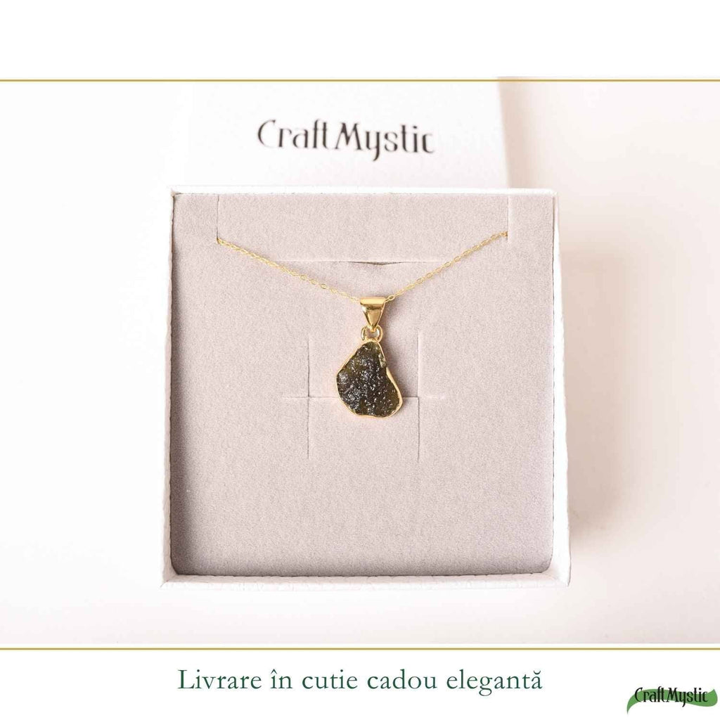 Colier cu Moldavit, Argint 925 placat aur 18k – CraftMystic