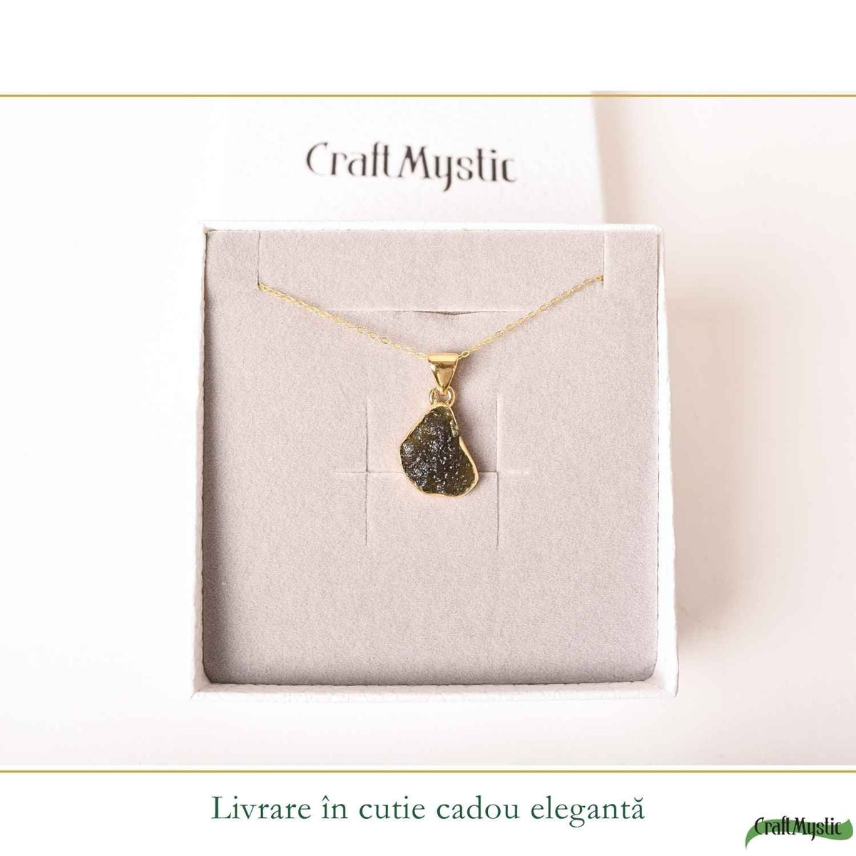 Colier cu Moldavit, Argint 925 placat aur 18k – CraftMystic