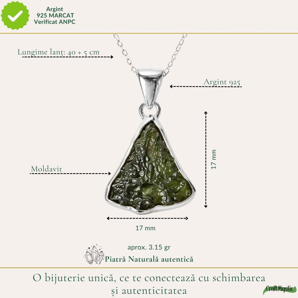 Colier cu Moldavit, Argint 925 – CraftMystic