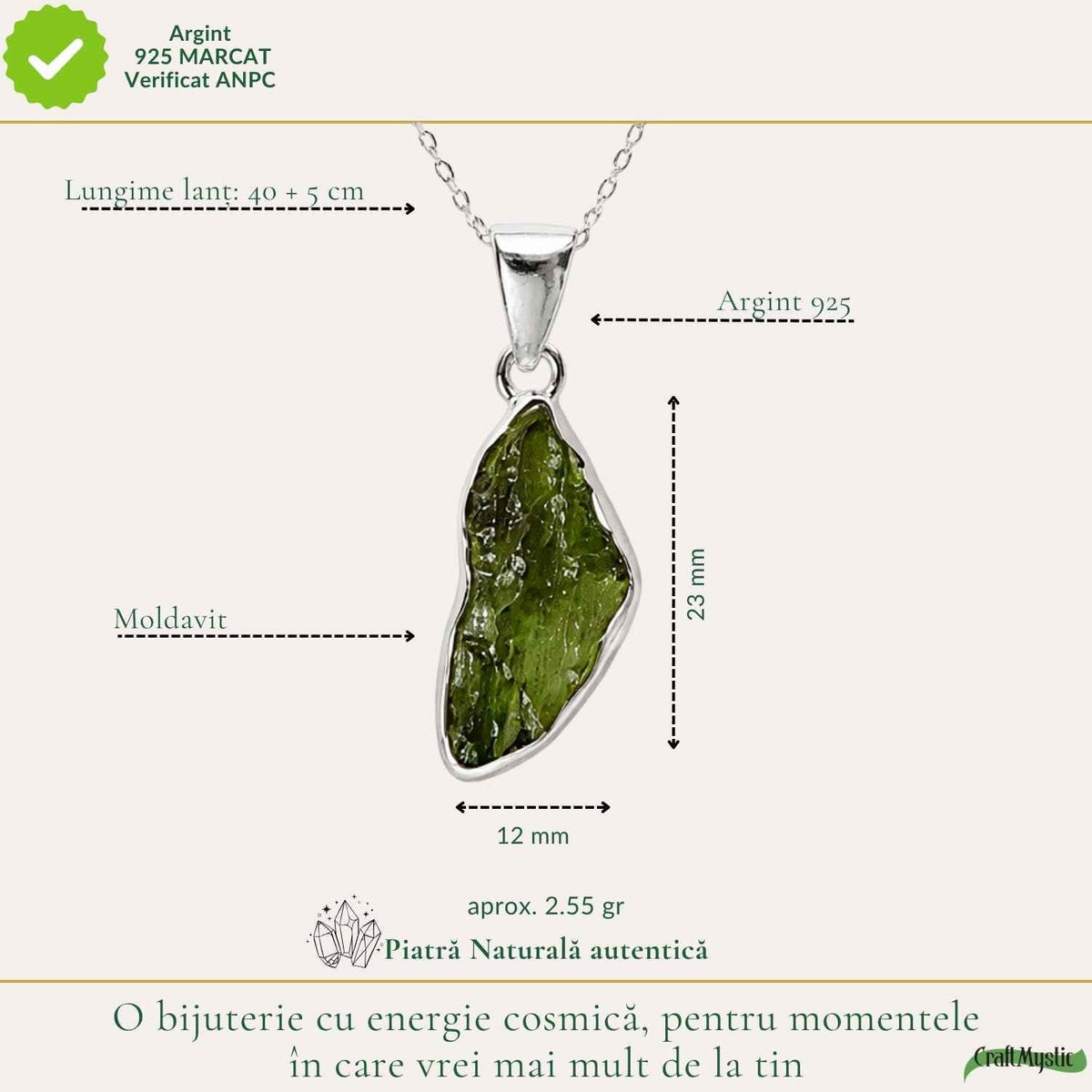 Colier cu Moldavit, Argint 925 – CraftMystic