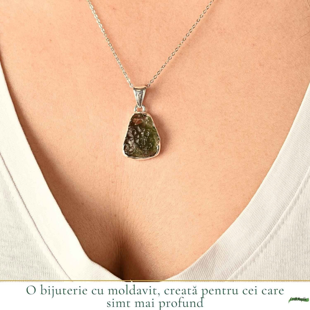 Colier cu Moldavit, Argint 925 – CraftMystic