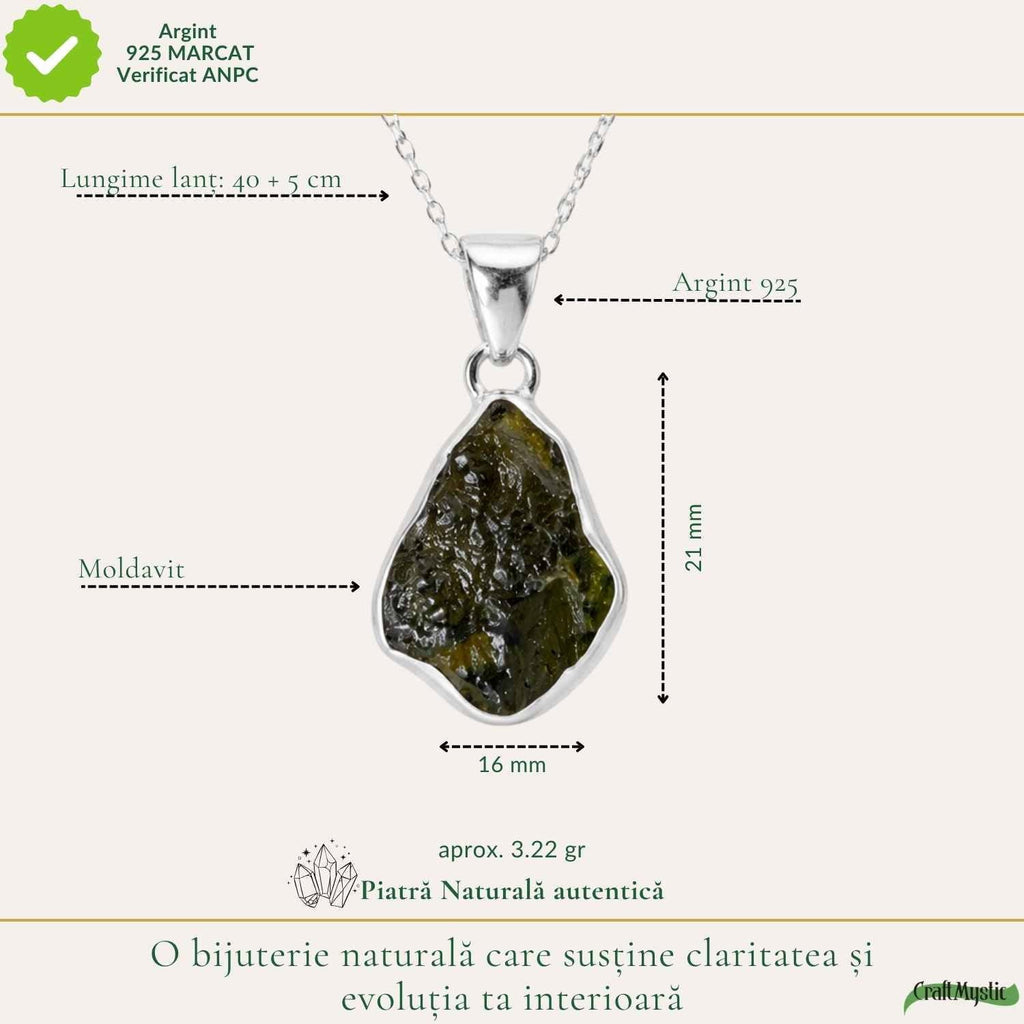 Colier cu Moldavit, Argint 925 – CraftMystic