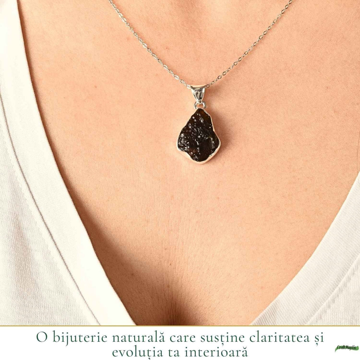 Colier cu Moldavit, Argint 925 – CraftMystic