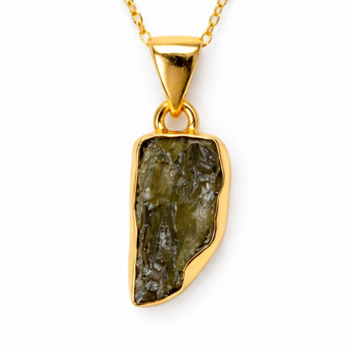 Colier cu Moldavit, Argint 925 placat aur 18k – CraftMystic