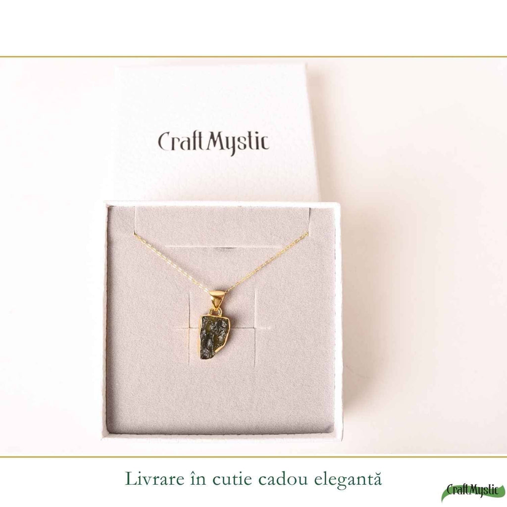 Colier cu Moldavit, Argint 925 placat aur 18k – CraftMystic