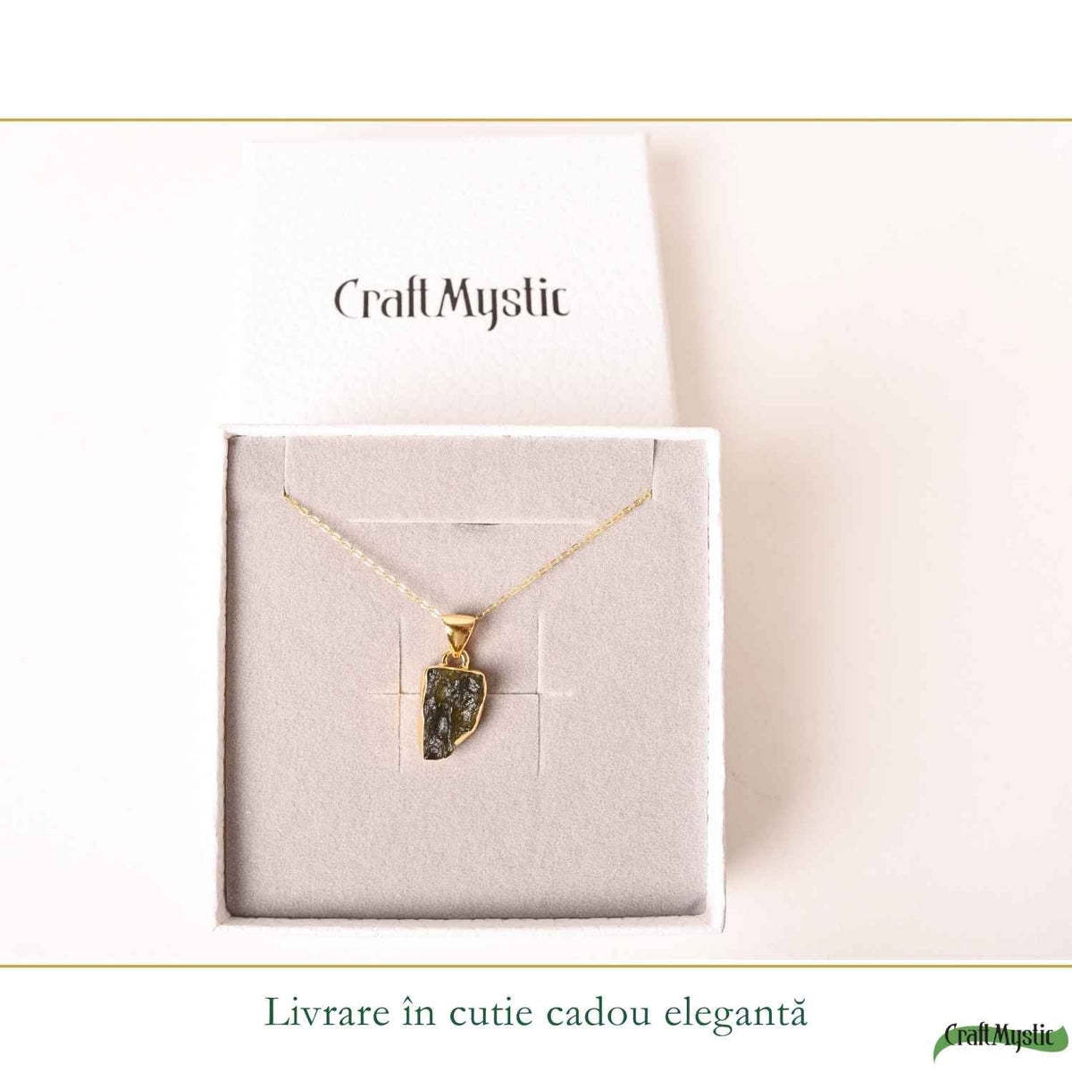 Colier cu Moldavit, Argint 925 placat aur 18k – CraftMystic