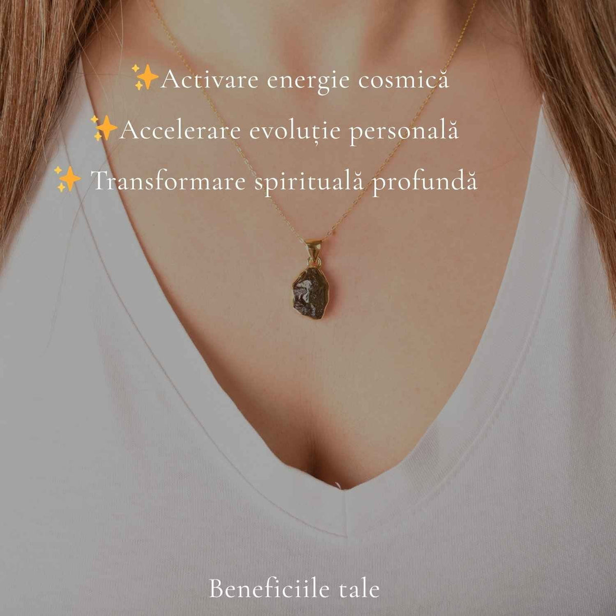 Colier cu Moldavit, Argint 925 placat aur 18k – CraftMystic