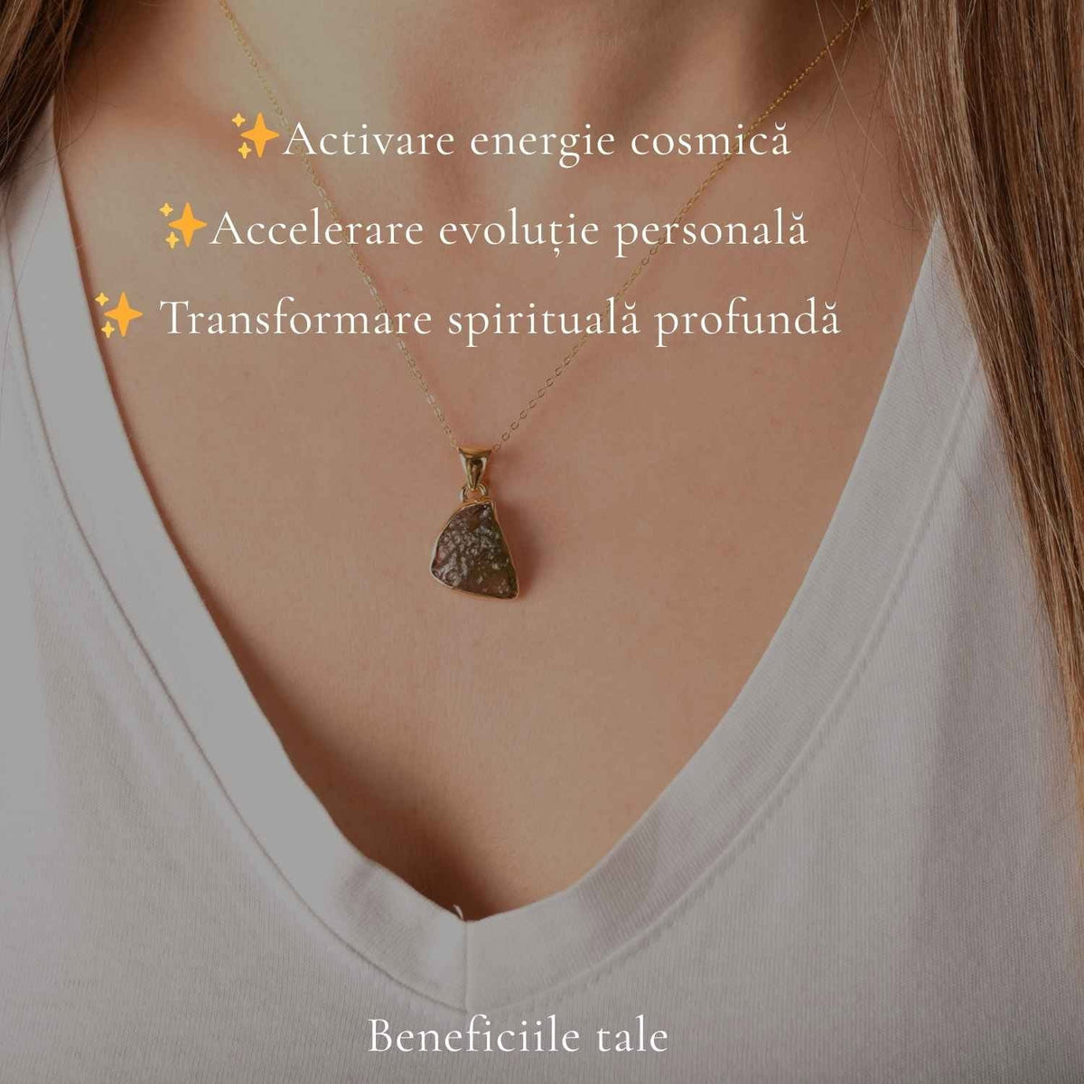 Colier cu Moldavit, Argint 925 placat aur 18k – CraftMystic