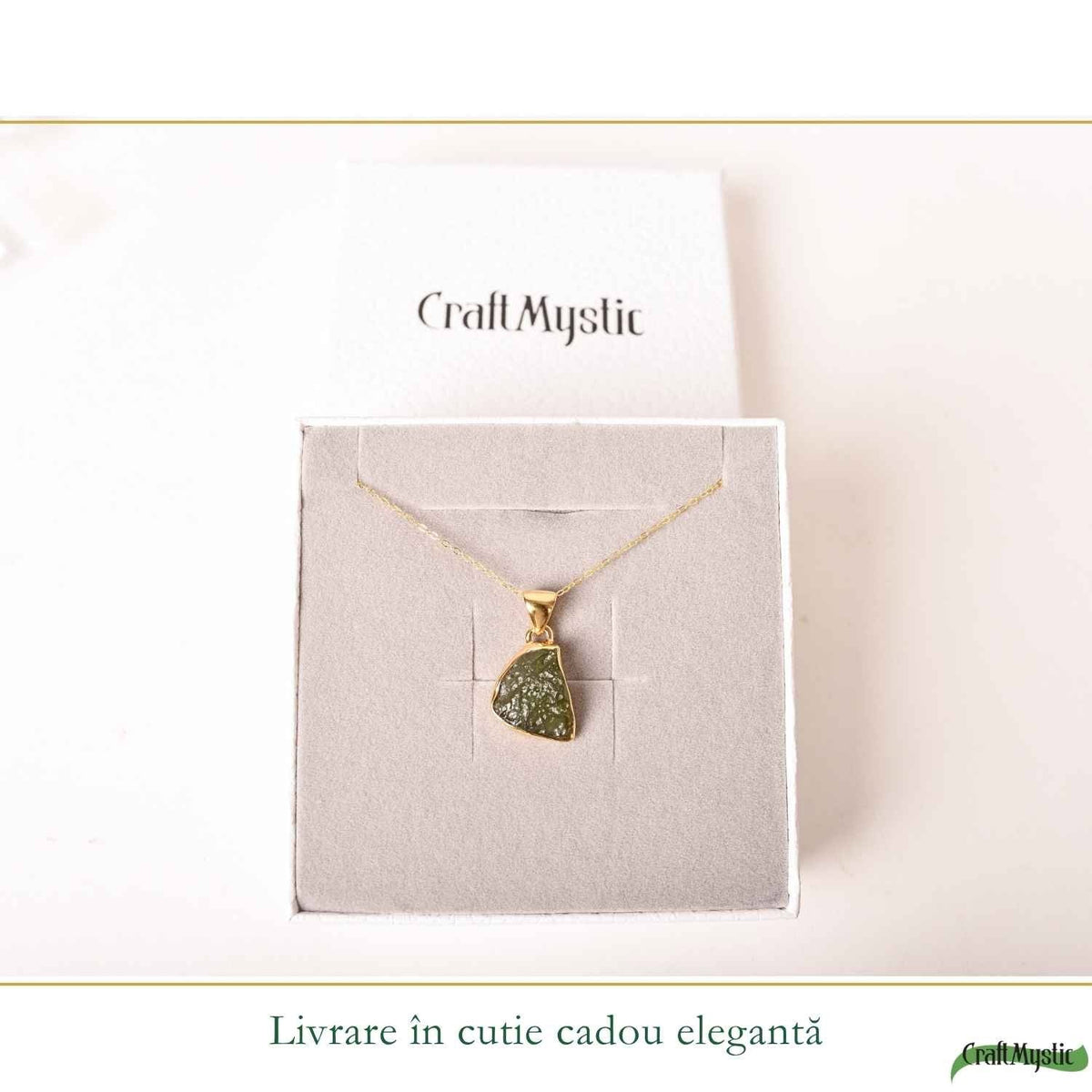 Colier cu Moldavit, Argint 925 placat aur 18k – CraftMystic