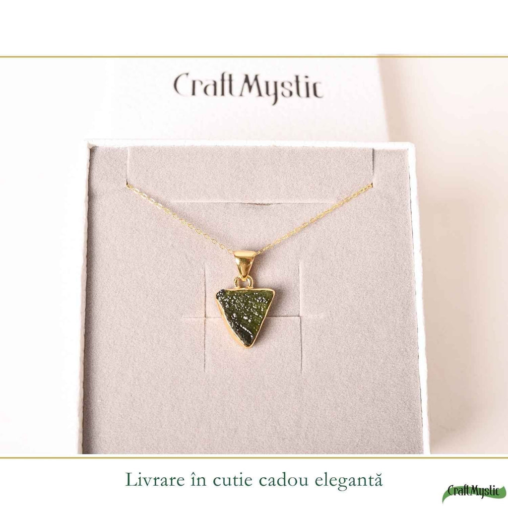 Colier cu Moldavit, Argint 925 placat aur 18k – CraftMystic