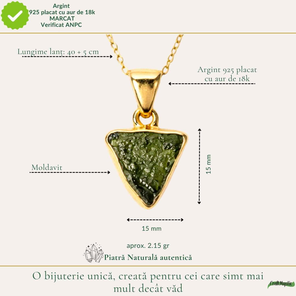 Colier cu Moldavit, Argint 925 placat aur 18k – CraftMystic
