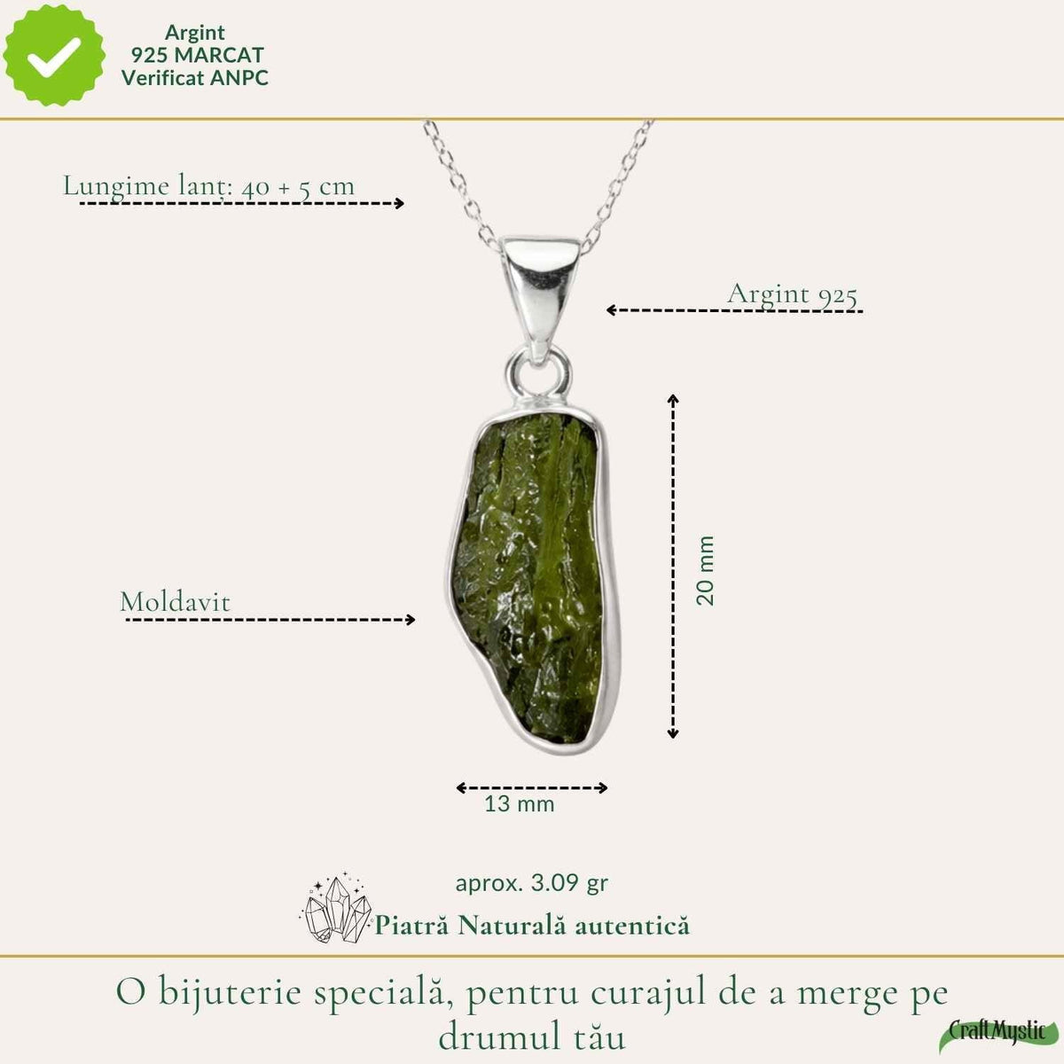 Colier cu Moldavit, Argint 925 – CraftMystic