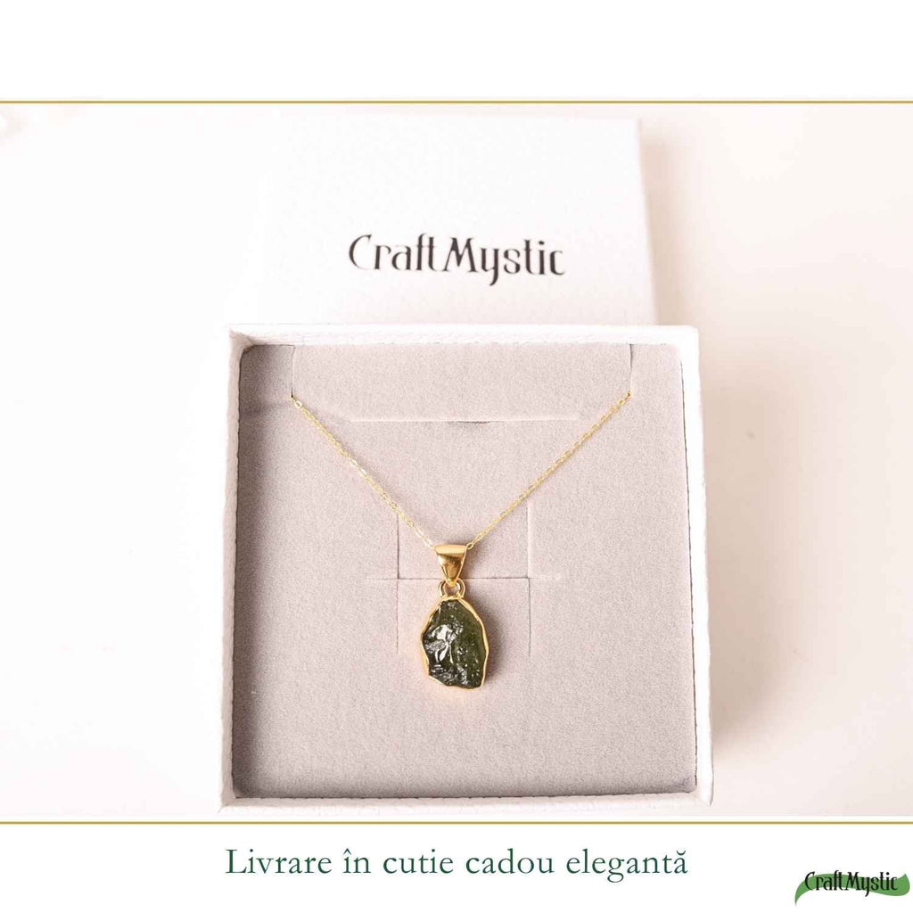 Colier cu Moldavit, Argint 925 placat aur 18k – CraftMystic