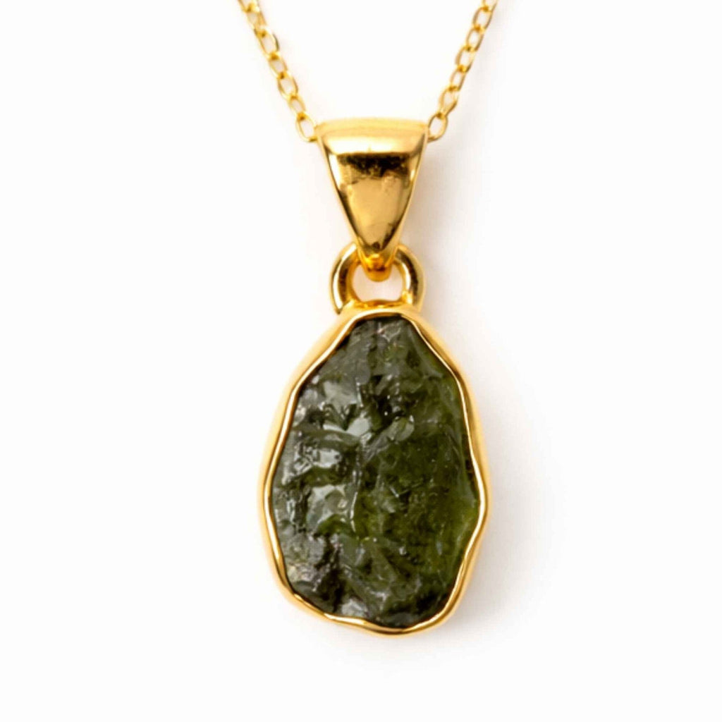 Colier cu Moldavit, Argint 925 placat aur 18k – CraftMystic