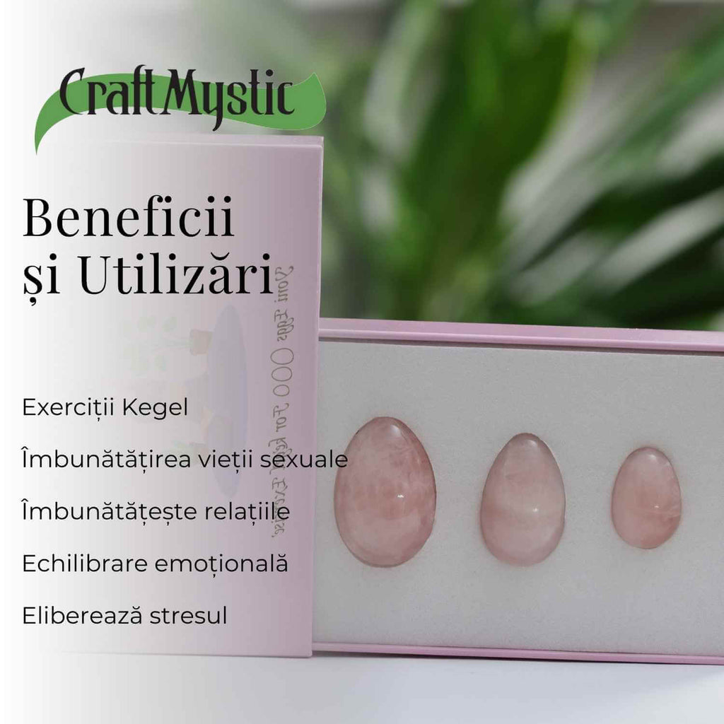 Set 3 Oua Yoni din Cuart Roz – Echilibru și Forță Interioară