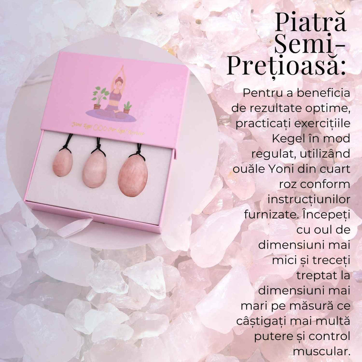 Set 3 Oua Yoni din Cuart Roz – Echilibru și Forță Interioară