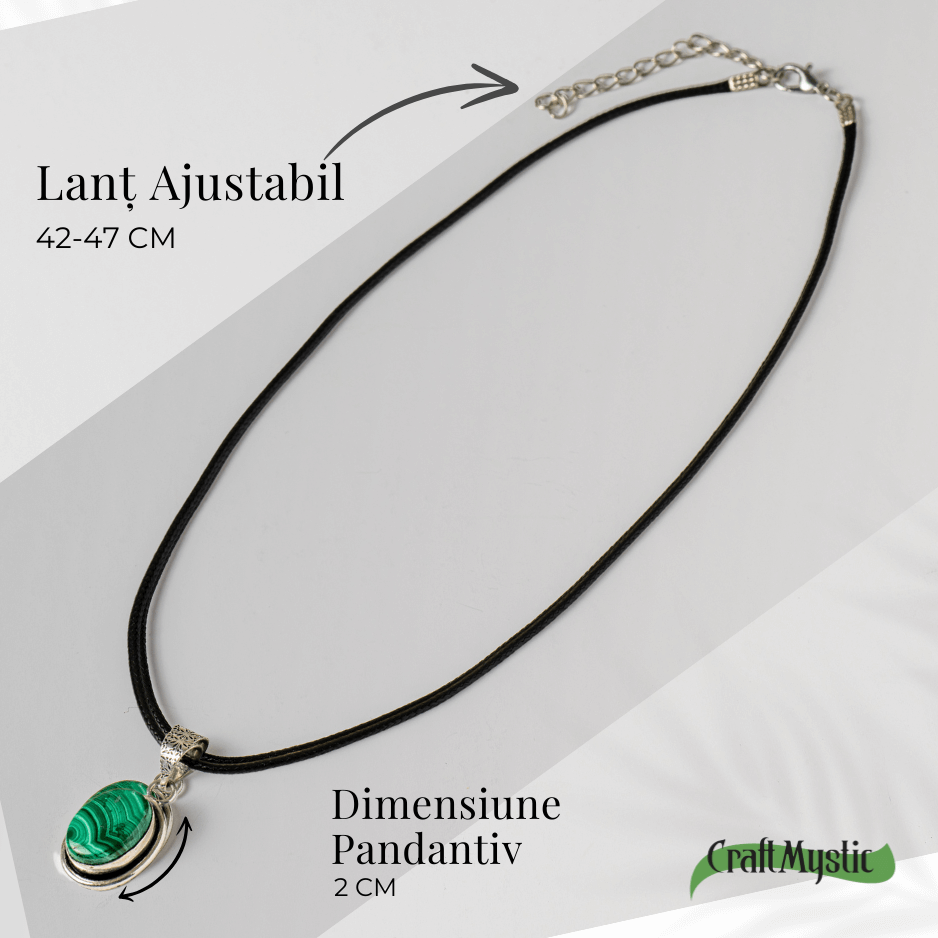 Colier ajustabil cu pandantiv oval din Malachit Natural – Protectie si Echilibru Energetic