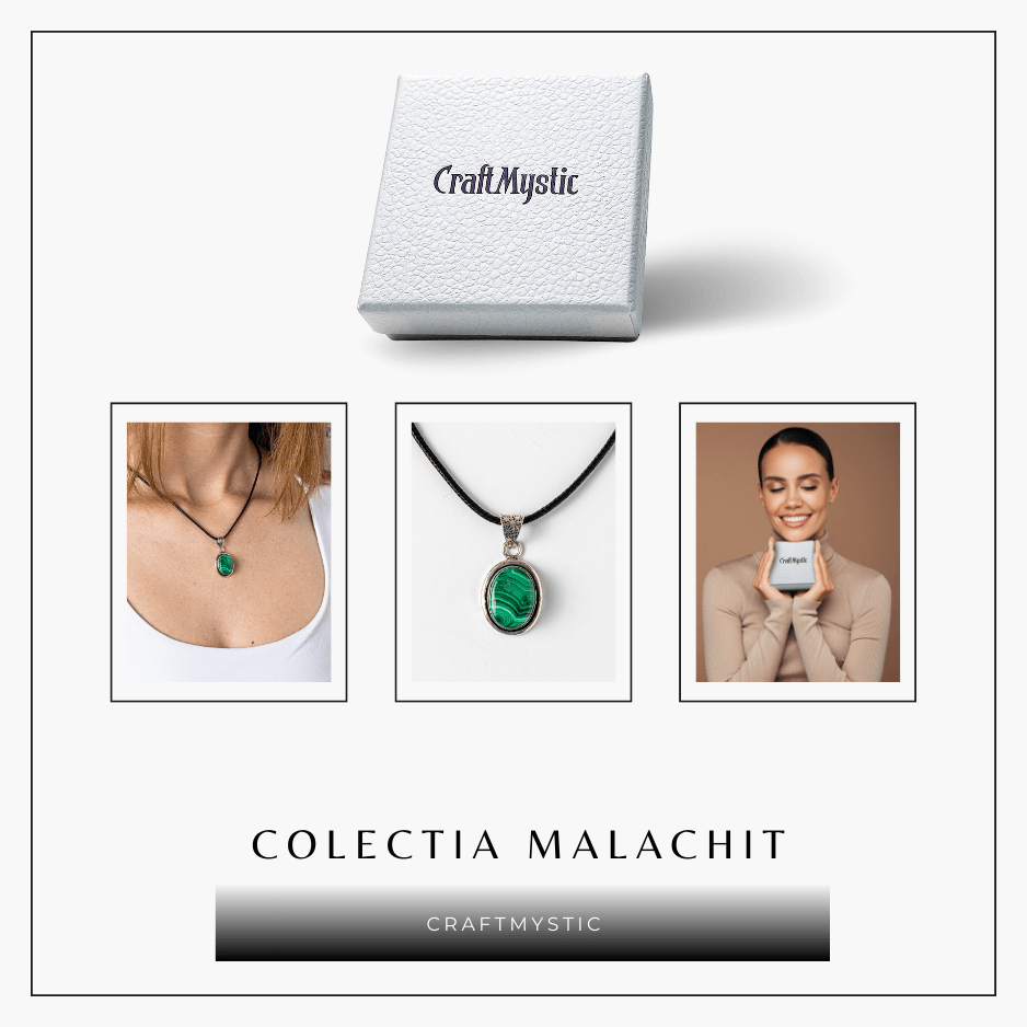 Colier ajustabil cu pandantiv oval din Malachit Natural – Protectie si Echilibru Energetic
