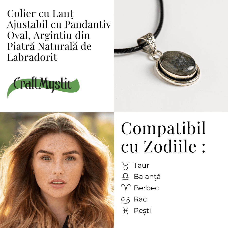 Colier ajustabil cu pandantiv oval din Labradorit Natural – Intuitie si Protectie Energetica