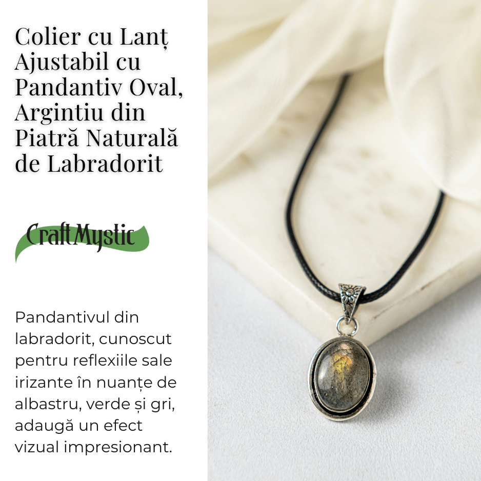 Colier ajustabil cu pandantiv oval din Labradorit Natural – Intuitie si Protectie Energetica