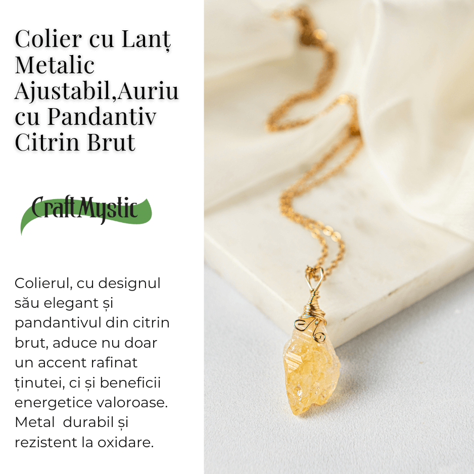 Colier auriu cu Citrin Brut – Prosperitate si Energie Pozitiva