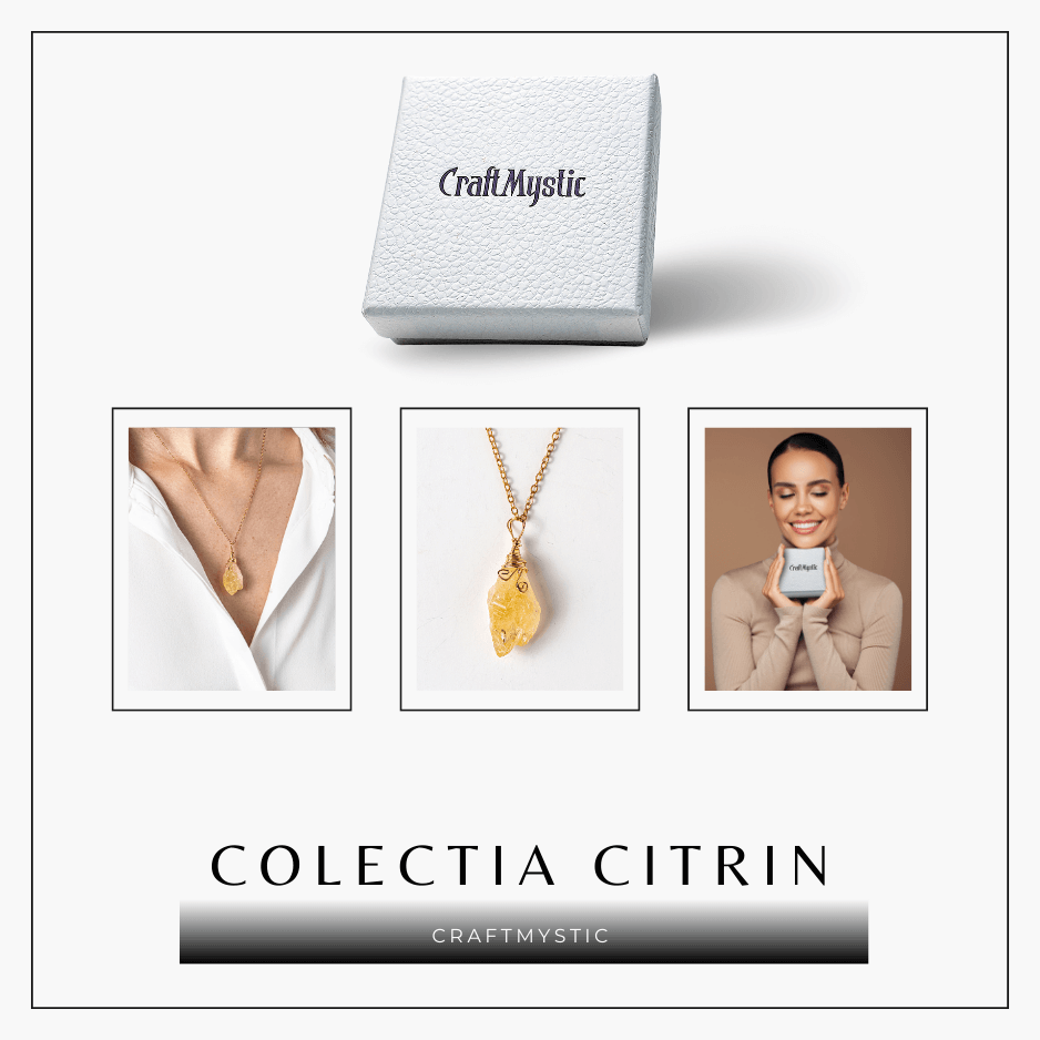 Colier auriu cu Citrin Brut – Prosperitate si Energie Pozitiva