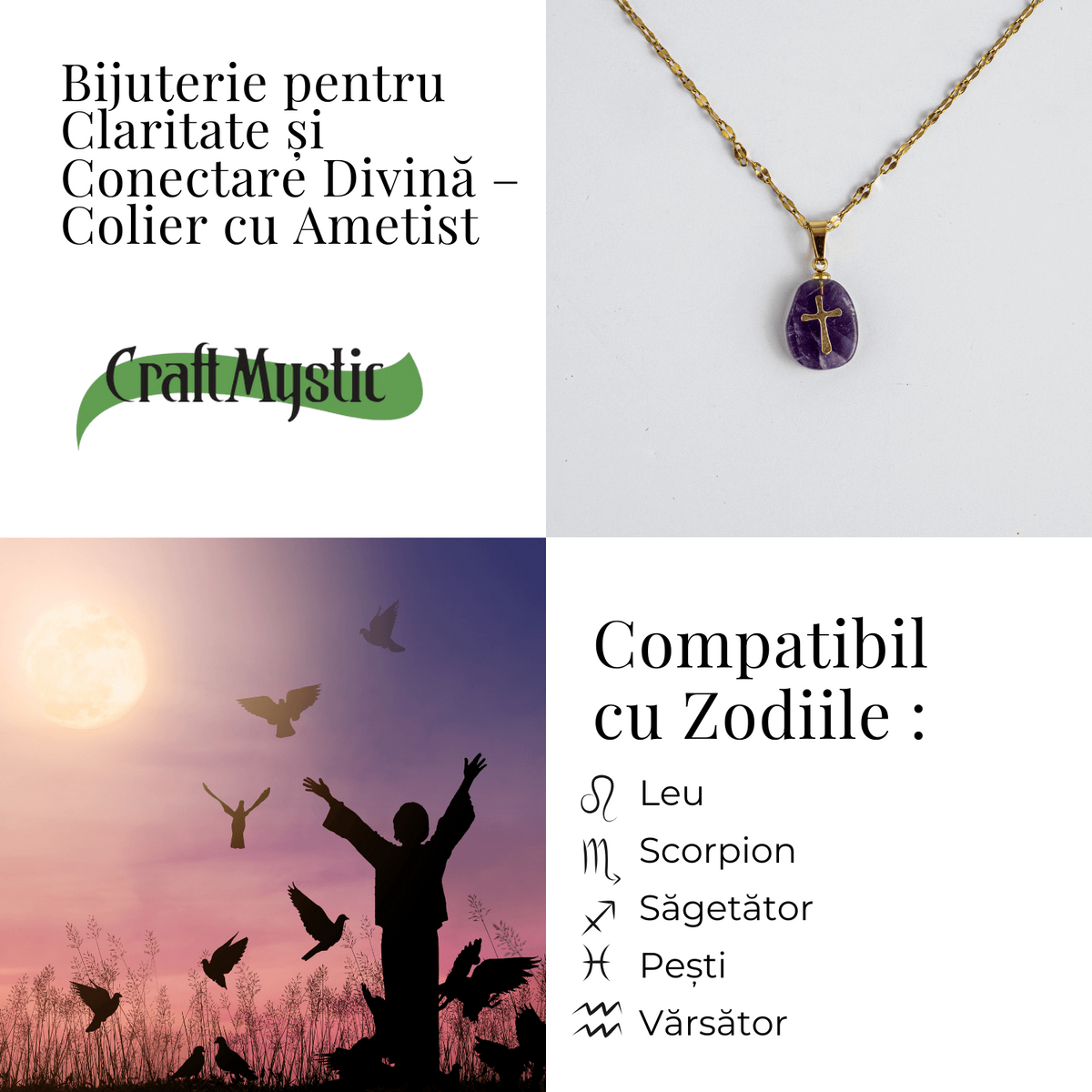 Bijuterie pentru Claritate si Conectare Divina – Colier Cruce cu Ametist