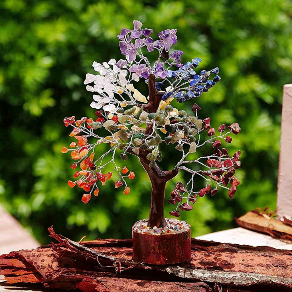 Copac arborele vietii premium - Arbore din cristale pentru energie pozitiva, realizat manual cu sapte pietre chakre, cristale si pietre vindecatoare