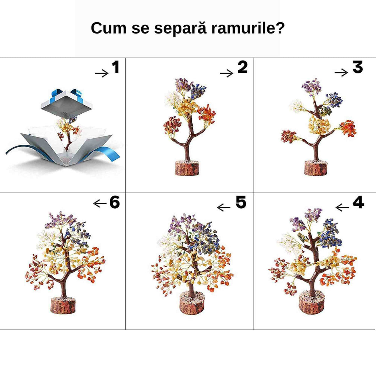 Copac arborele vietii premium - Arbore din cristale pentru energie pozitiva, realizat manual cu sapte pietre chakre, cristale si pietre vindecatoare